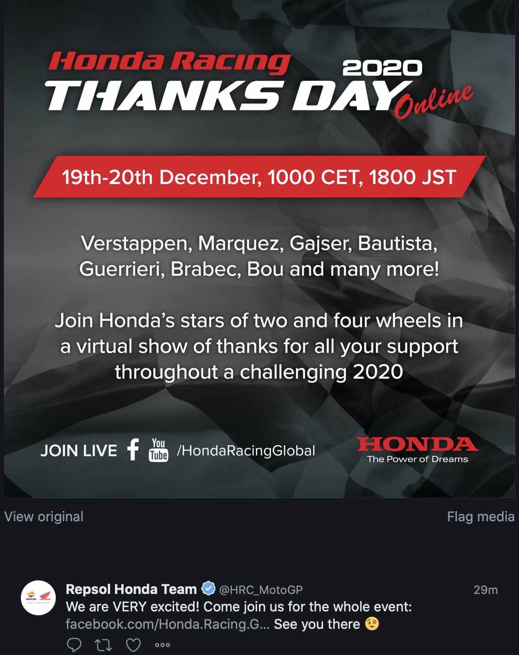 MotoGP, Honda Racing Thanks Day on the 19th at 10am with Marc Marquez