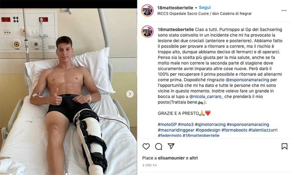 Moto3, Bertelle s'arrête : chirurgie des ligaments du genou, saison terminée