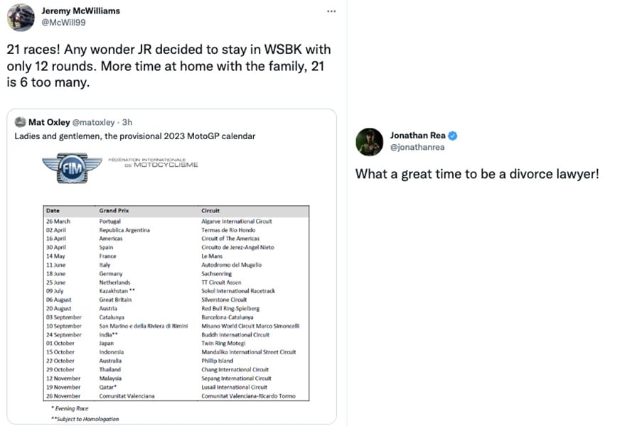 SBK, Rea plaisante sur le calendrier MotoGP : "Un bon moment pour un avocat spécialisé dans le divorce"