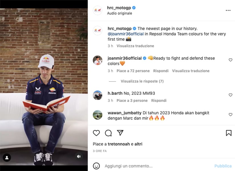 MotoGP, VÍDEO - Joan Mir finalmente veste as cores da Honda HRC