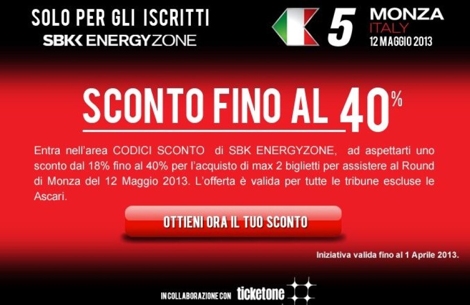 Moto - News: Superbike: sconto del 40% per Monza