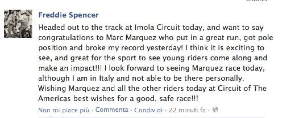 Moto - News: Spencer si congratula con Marquez