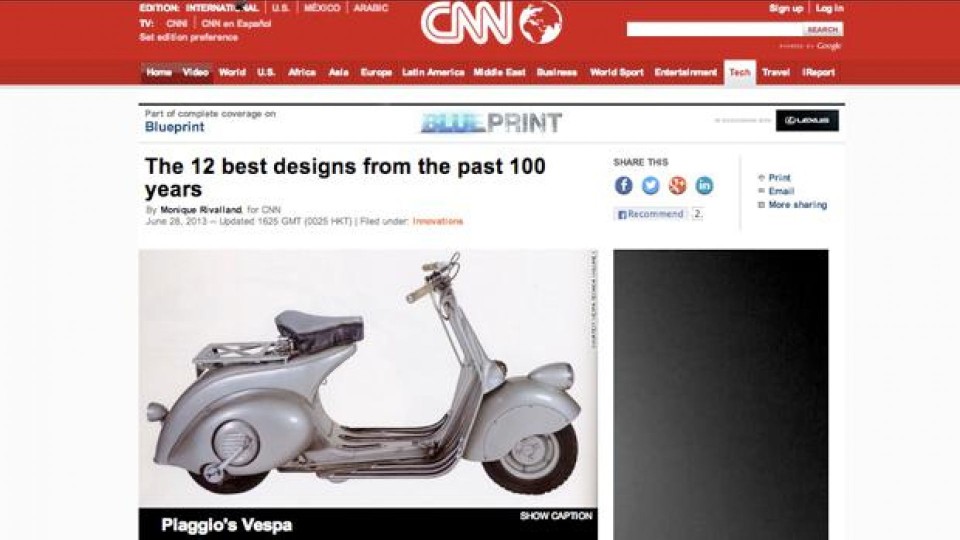 Moto - News: Vespa: per CNN “è un mito del design industriale"