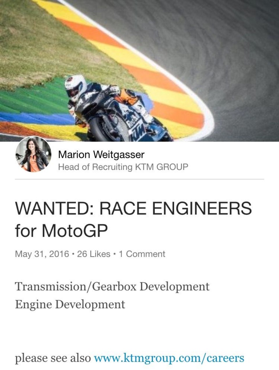 KTM on the hunt for engineers for the MotoGP