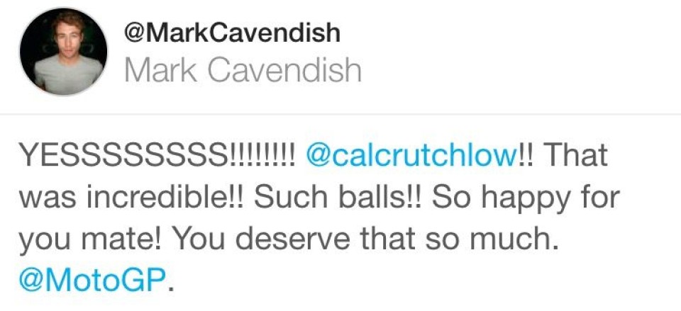 Mark Cavendish pays homage Crutchlow: "such balls!"