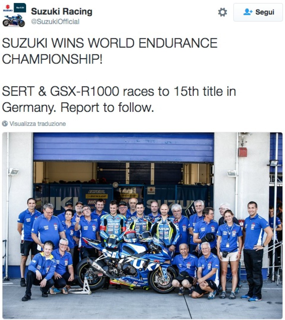 Per la Suzuki Sert 15° Mondiale Endurance 