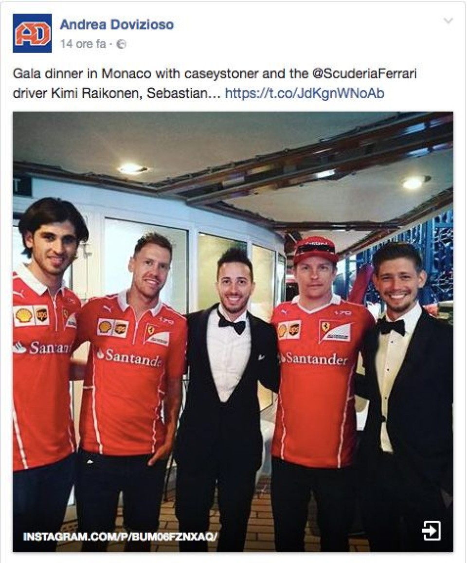 MotoGP: Dovizioso e Stoner al galà di Montecarlo con i piloti Ferrari