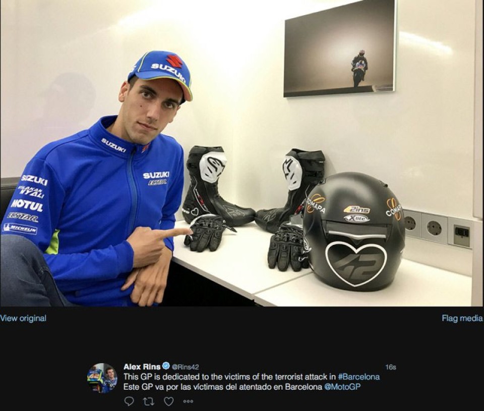 MotoGP: Black helmet for Rins as a tribute to the Barcelona victims