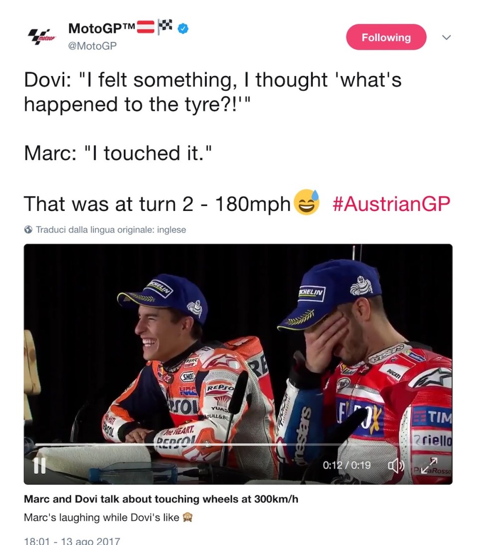 MotoGP: Marquez: Dovi ti ho toccato la gomma a 290 Km/h!