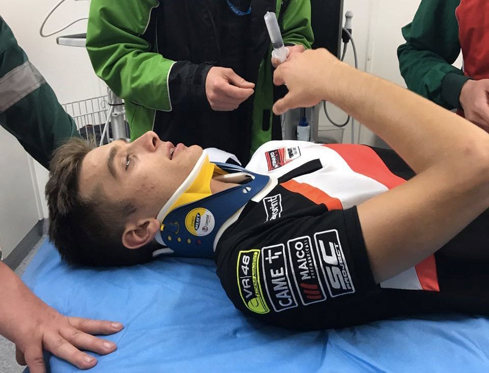 Moto2: Marini vola a 215 km/h ma sta bene