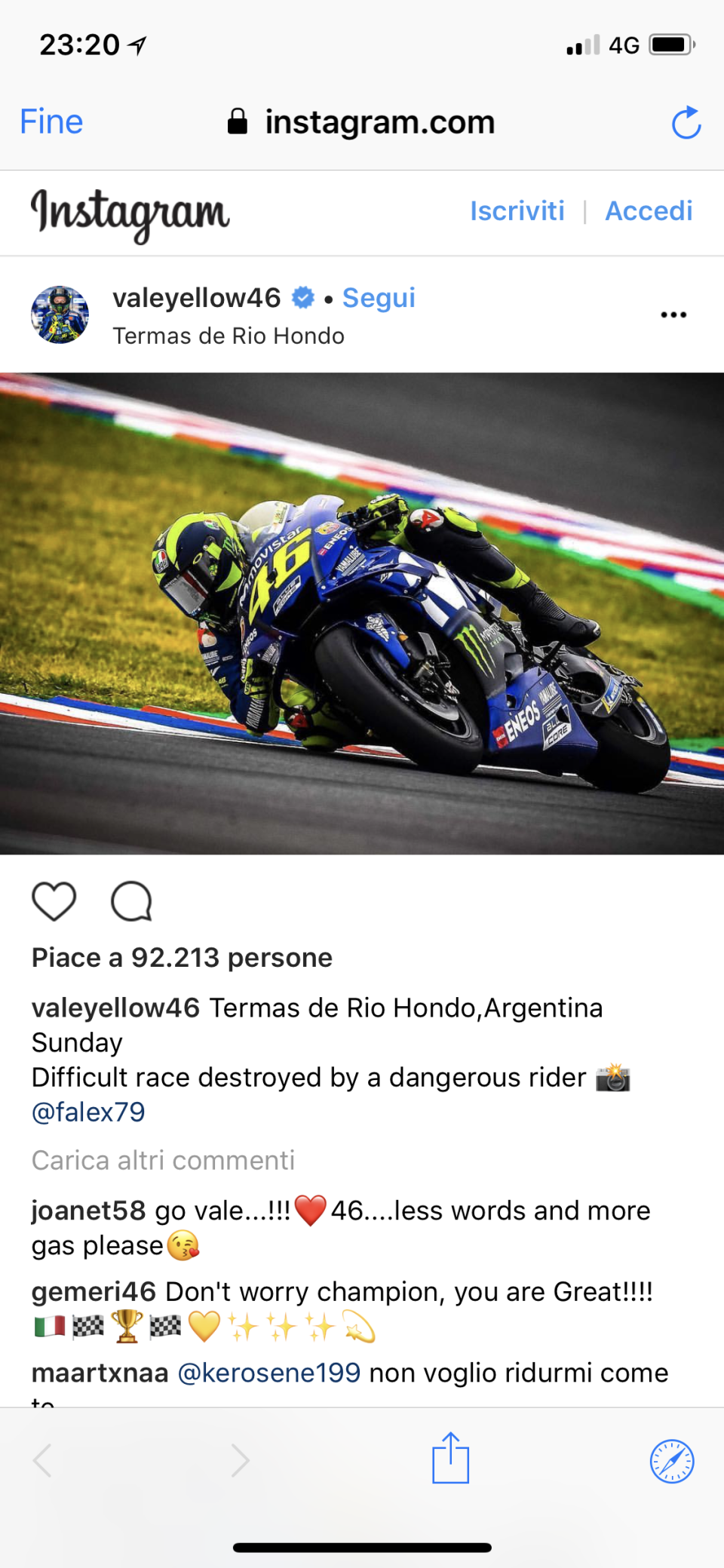 MotoGP: Rossi insiste su Instagram: Marquez pilota pericoloso