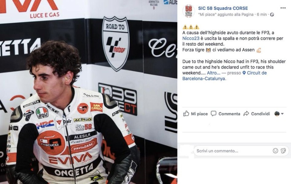 Moto3: Spalla lussata per Antonelli, non correrà a Barcellona
