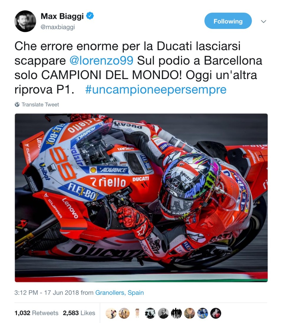 MotoGP: Biaggi: Ducati, che errore lasciarsi scappare Lorenzo!