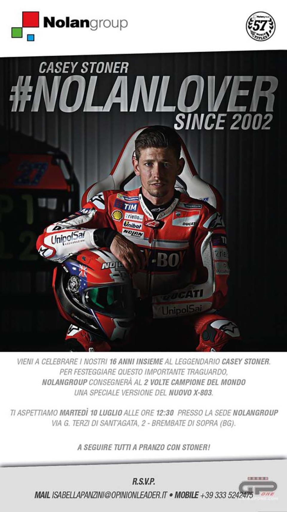 MotoGP: Casey Stoner guest Nolan at the Brembate factory