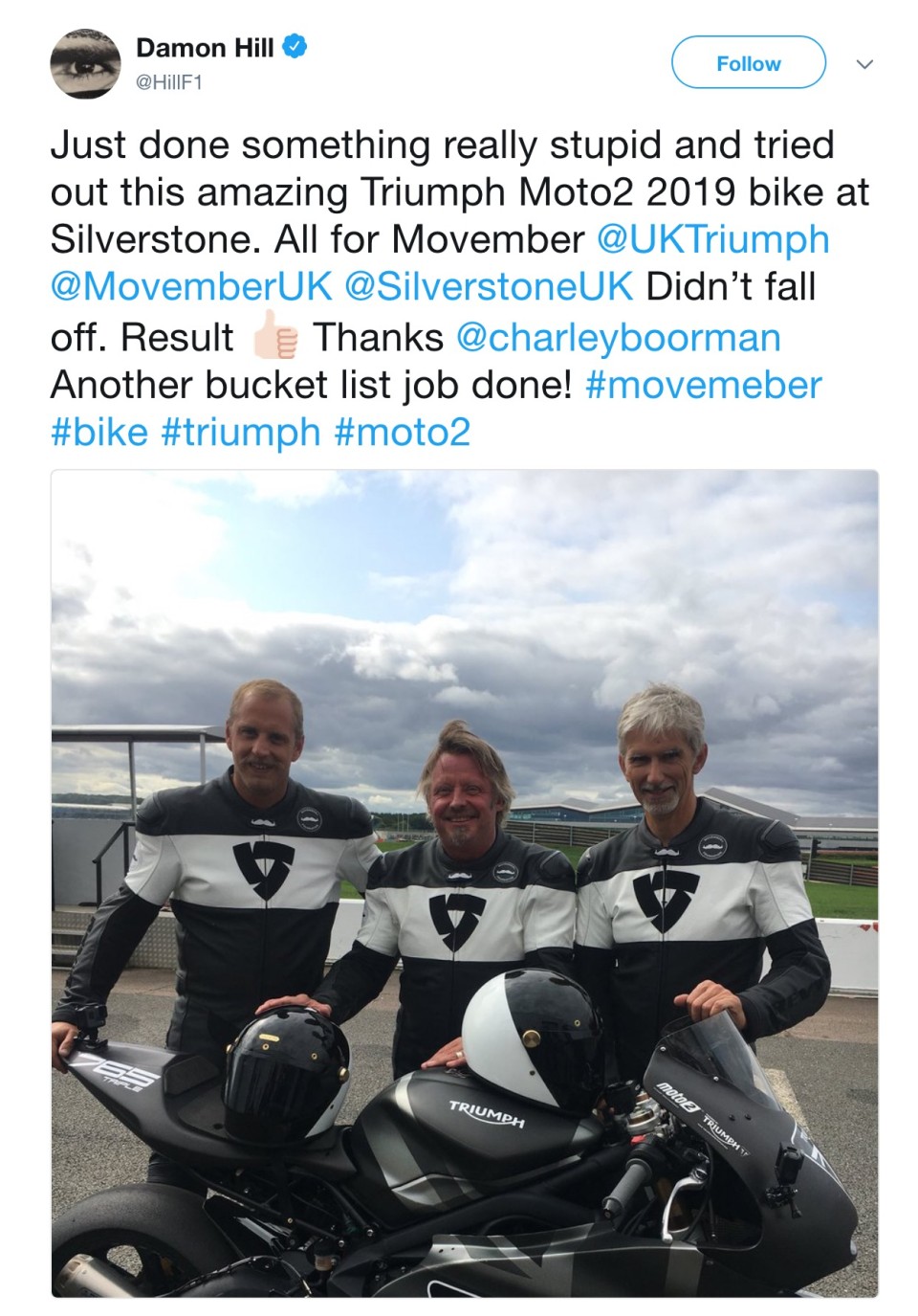 Moto2: Damon Hill, dalla F.1 alla Triumph Moto2 a Silverstone