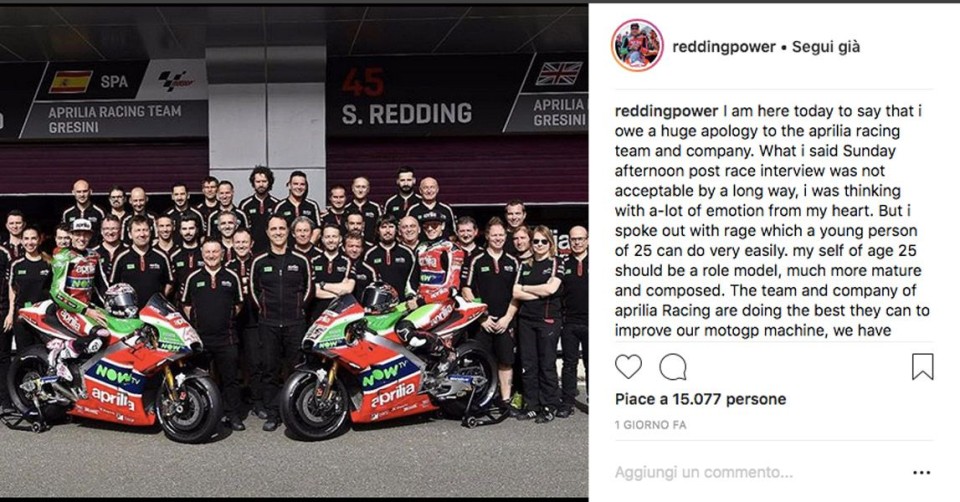 MotoGP: Redding: "Aprilia scusa, parole dettate dalla rabbia"