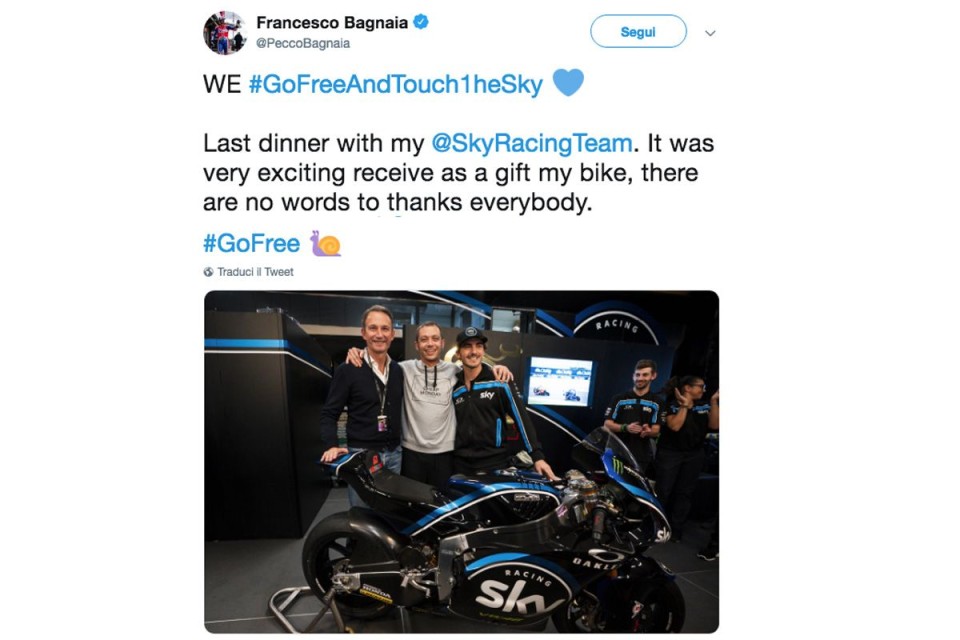 MotoGP: Lo Sky Racing Team regala la moto del titolo a Bagnaia