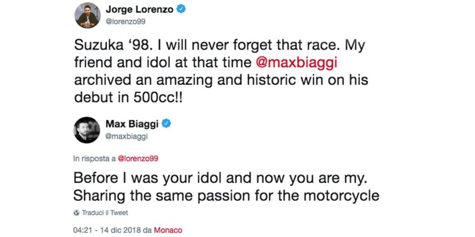 MotoGP: Biaggi e Lorenzo: idolo l'uno per l'altro
