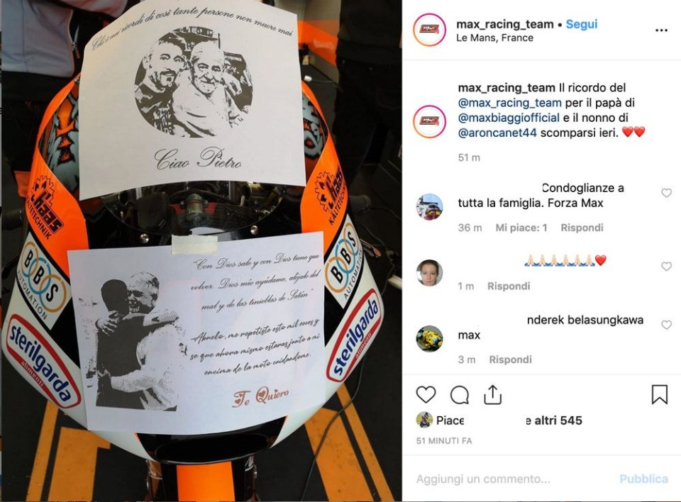 Moto3: Canet a Le Mans ha corso per Pietro Biaggi e suo nonno