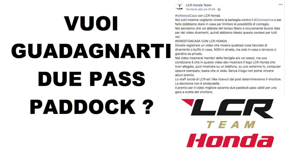 MotoGP: Concorso #iorestoacasa del Team LCR: in palio due Pass Paddock MotoGP