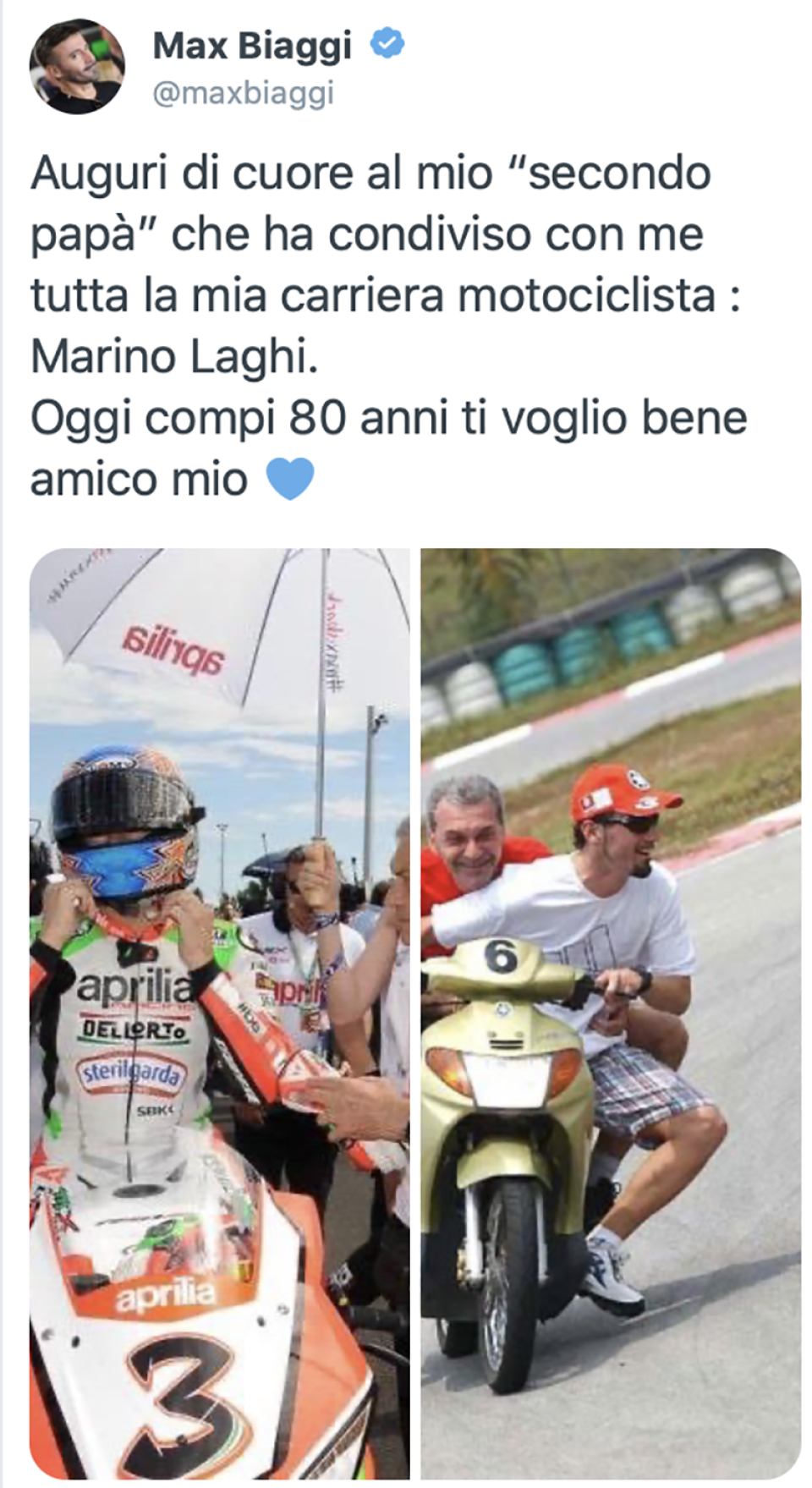 SBK: Lo storico fisioterapista di Biaggi, Marino Laghi compie 80 anni