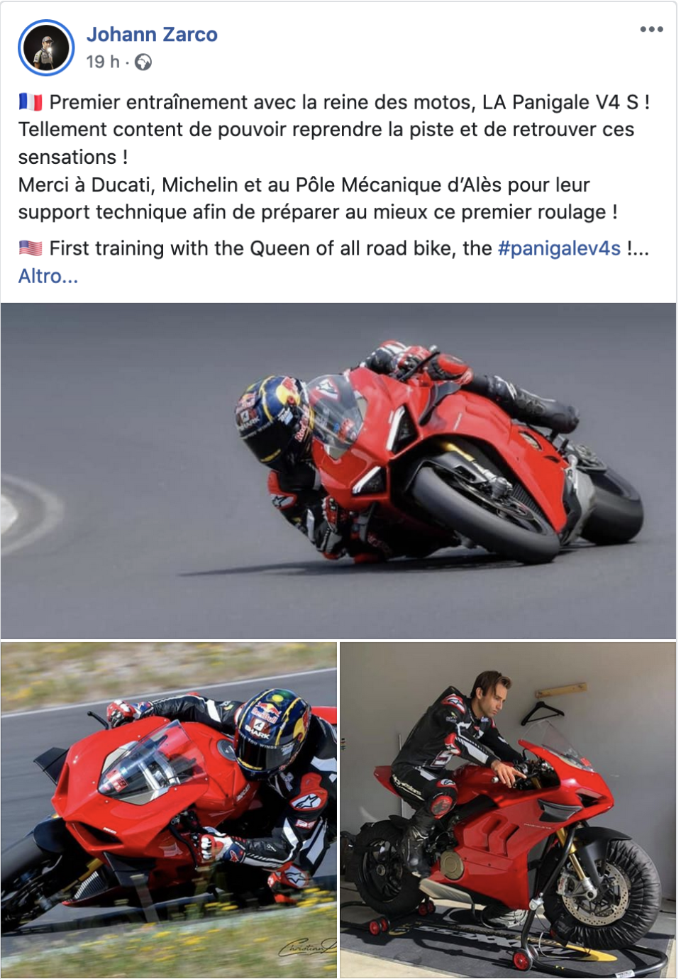 MotoGP: Johann Zarco di nuovo in pista con una Ducati Panigale V4S
