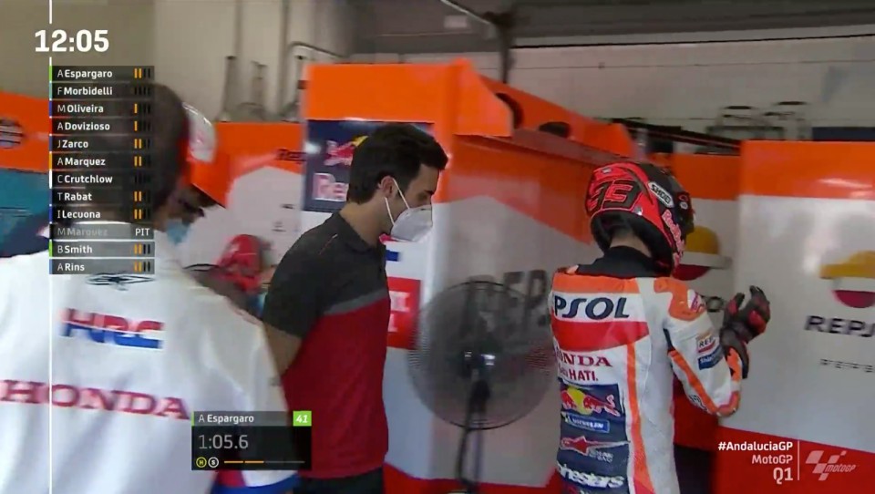 MotoGP: Marc Marquez stops: leaves the pit during Q1 after just one lap