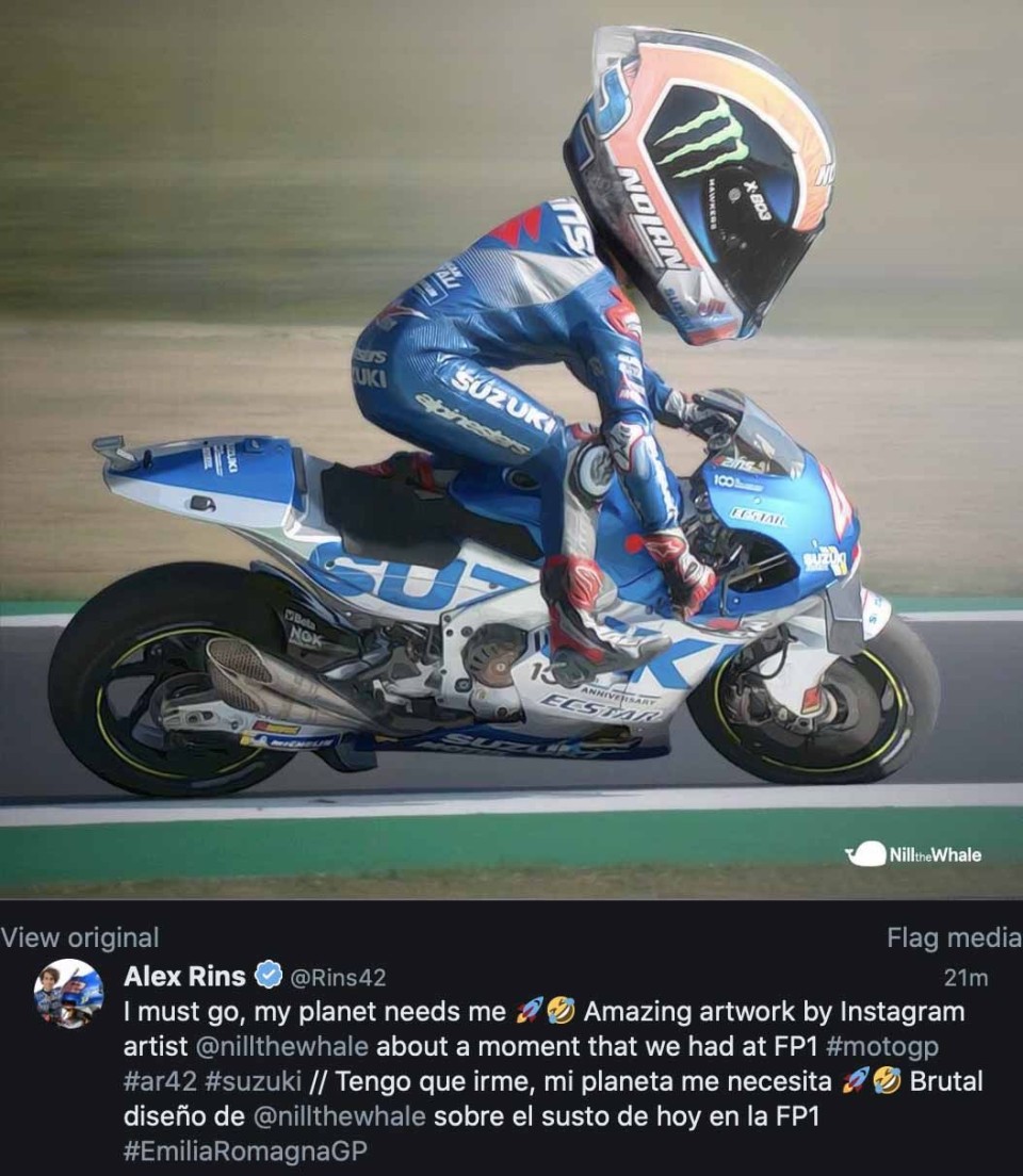 MotoGP: Il salvataggio di Alex Rins nella FP1 di Misano diventa una caricatura