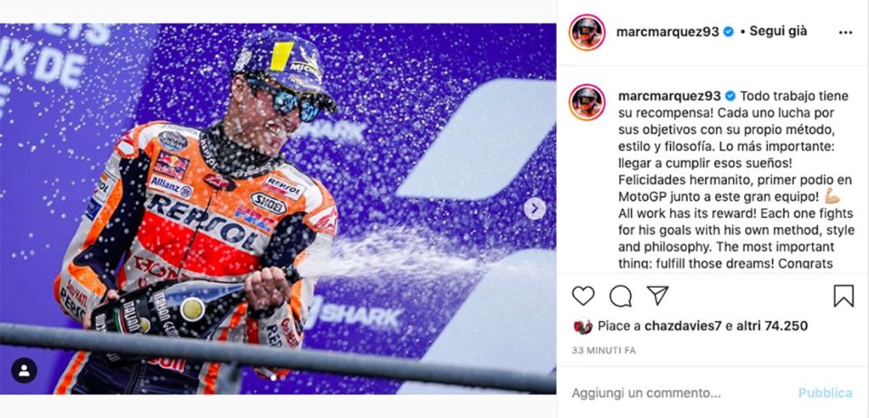 MotoGP: Marc ad Alex Marquez: "Ognuno ha la sua filosofia, complimenti per il podio"