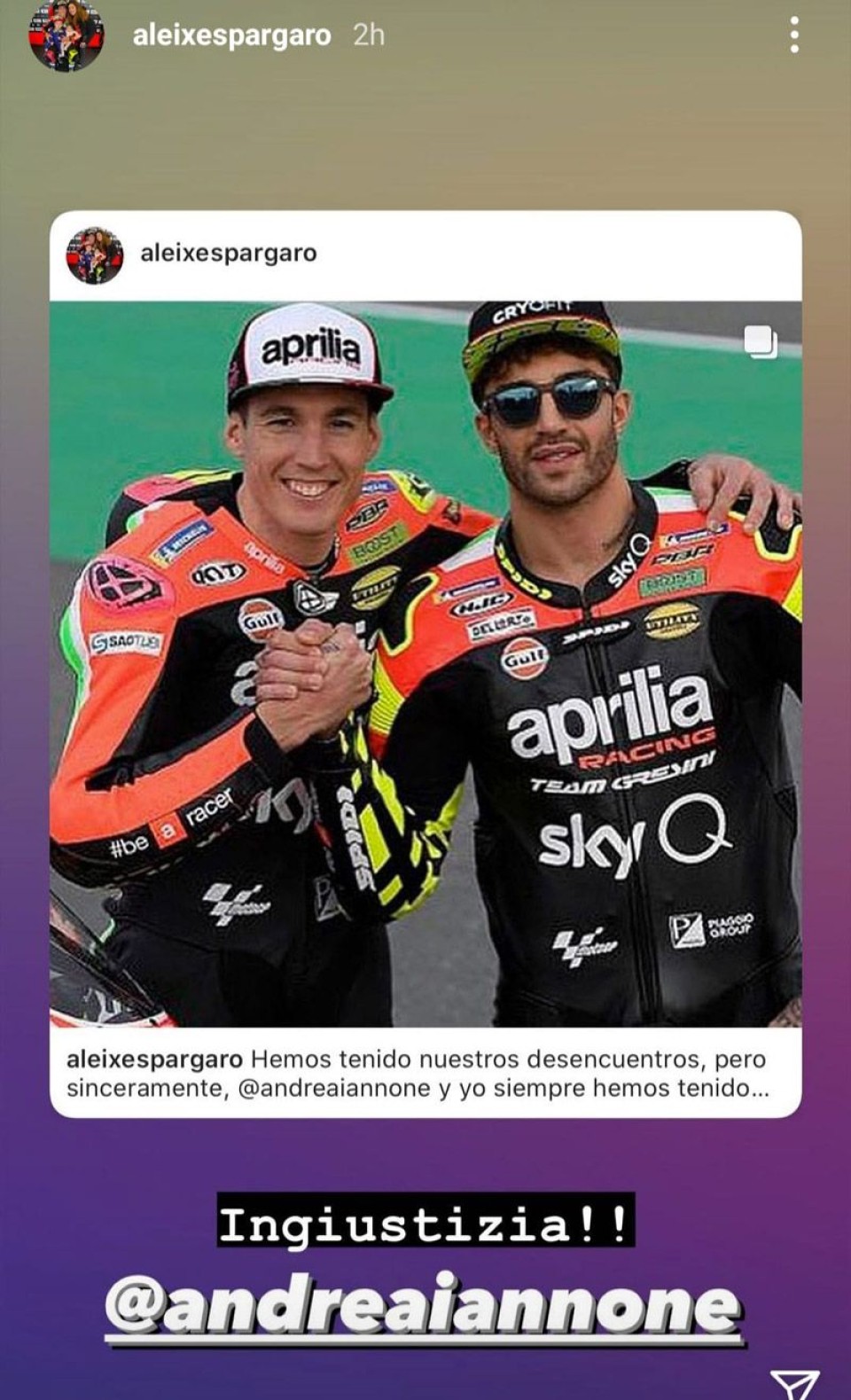 MotoGP: Aleix Espargaró sta con Andrea Iannone: "Ingiustizia!!"