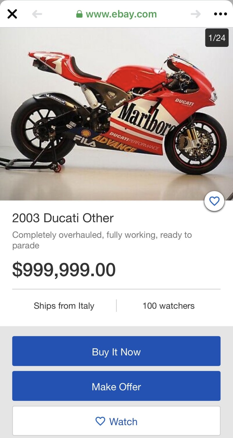 MotoGP: In vendita a un milione su eBay la Ducati GP3 MotoGP ex-Bayliss del 2003!