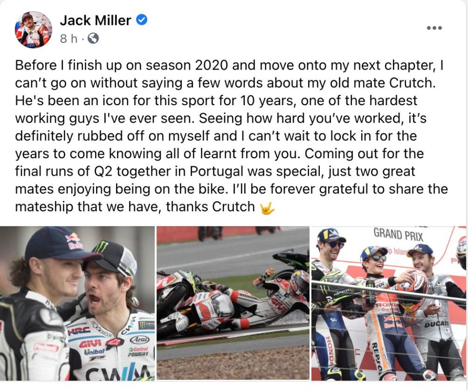 MotoGP: Miller’s good-bye to Crutchlow: “Forever grateful for our mateship.”