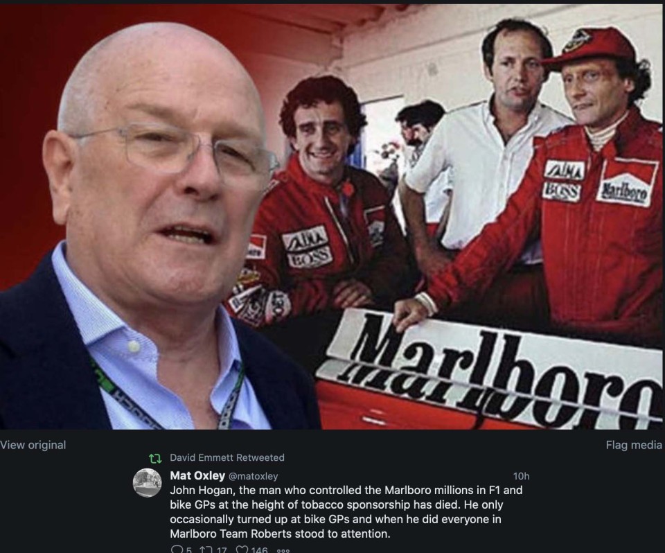 MotoGP: Addio a John Hogan, portò la Marlboro in F.1 e nel motomondiale