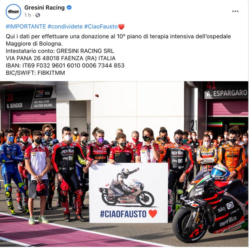 MotoGP: Team Gresini: una campagna di donazioni per l'Ospedale di Bologna