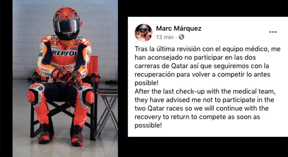 MotoGP: ULTIM'ORA - Marc Marquez corregge Honda: “Salterò tutte e due le gare in Qatar”