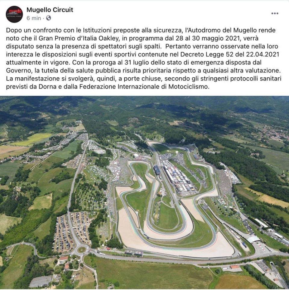 MotoGP: Ora è ufficiale: il GP d'Italia al Mugello sarà a porte chiuse