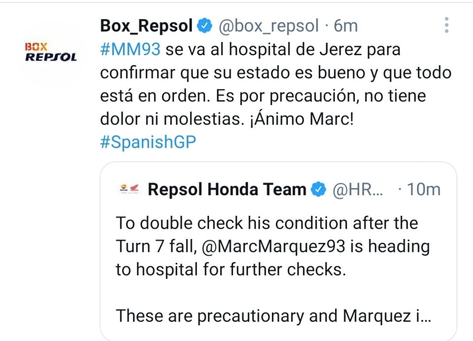 MotoGP: LATEST NEWS - Marquez in hospital in Jerez for further checks