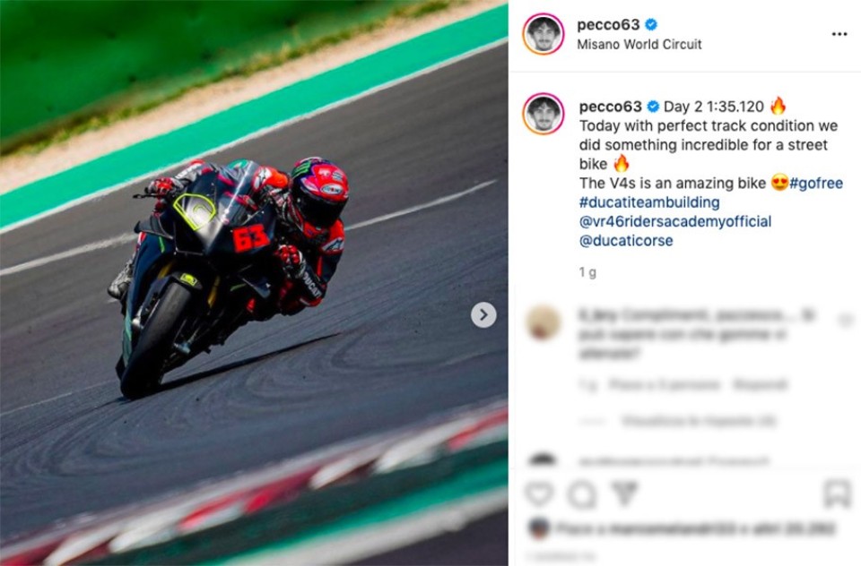 MotoGP: Pecco Bagnaia a Misano, con la Ducati  Panigale V4S è quasi da MotoGP