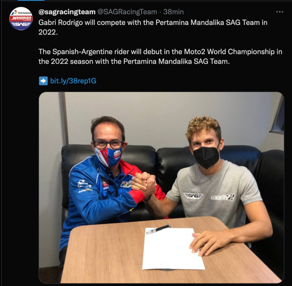 Moto2: Gabriel Rodrigo debutta in Moto2 con il team SAG nel 2022