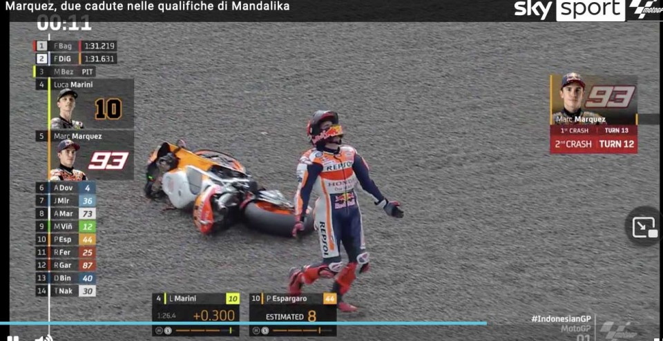 MotoGP: VIDEO Disastro Marquez in Q1: due cadute e si dispera