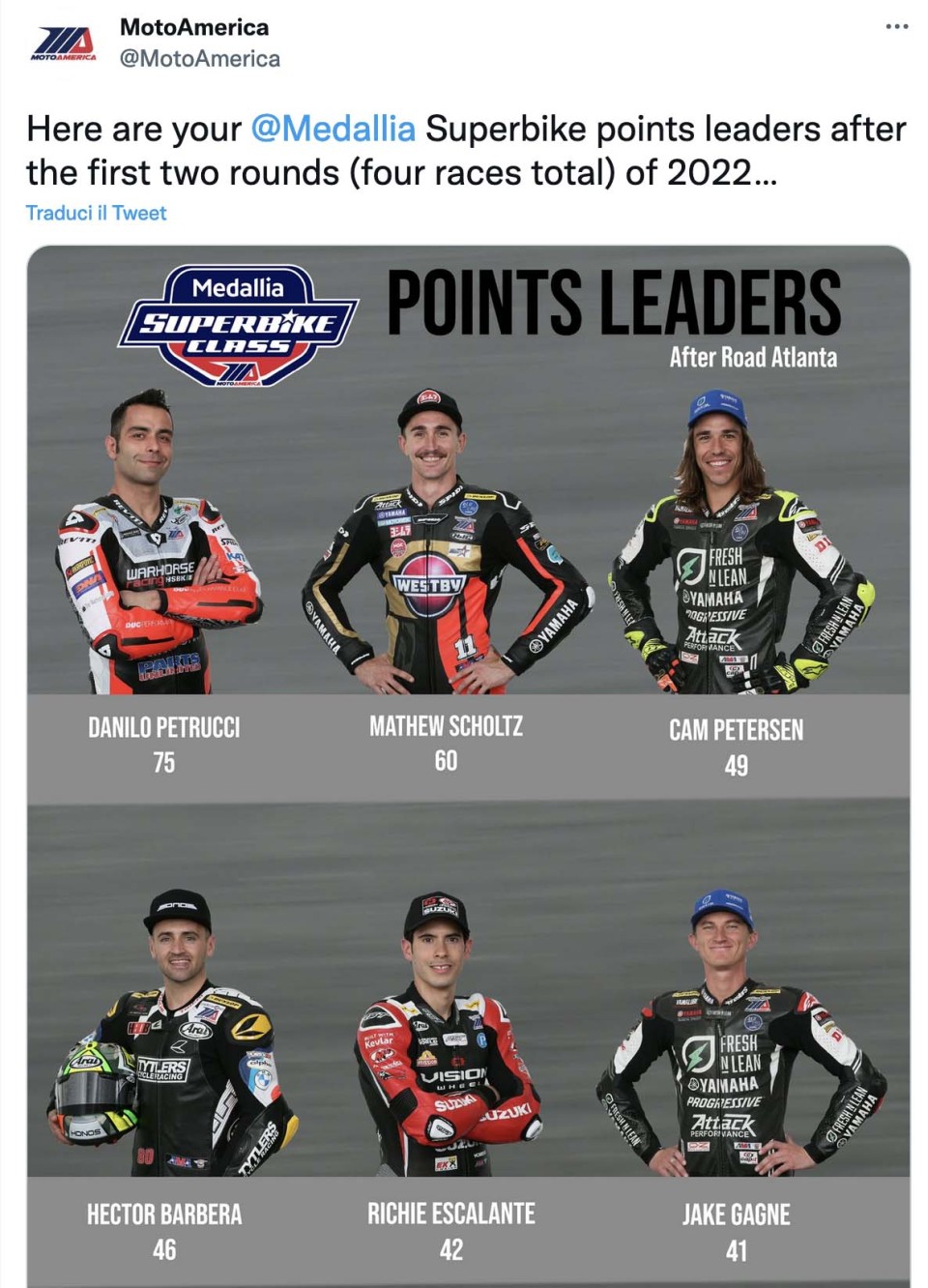 MotoAmerica: Il ritiro a Road Atlanta non ha tolto a Petrucci la leadership nel MotoAmerica