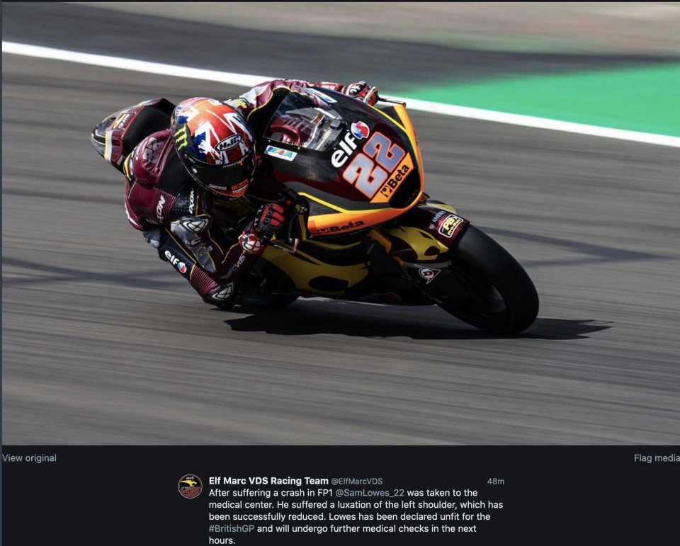 Moto2: Sam Lowes dichiarato non idoneo per il GP di Gran Bretagna