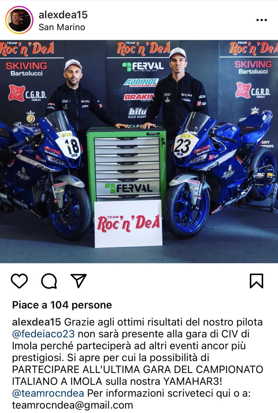 News: AAA Yamaha R3 libera per il CIV di Imola nel team Roc & Dea 