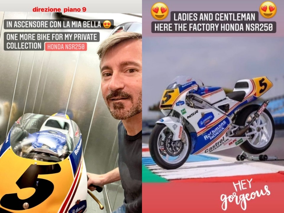 MotoGP: Max Biaggi in ascensore con la sua bella: eccolo con la Honda NSR250