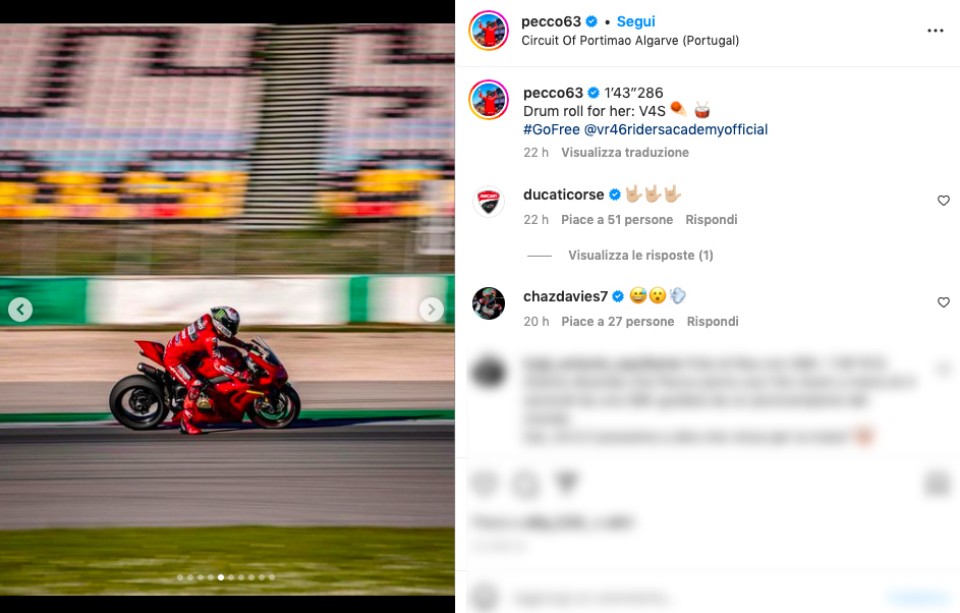 MotoGP: Ducati MotoGP Vs Panigale V4S: Bagnaia a meno di 4 secondi da Bagnaia