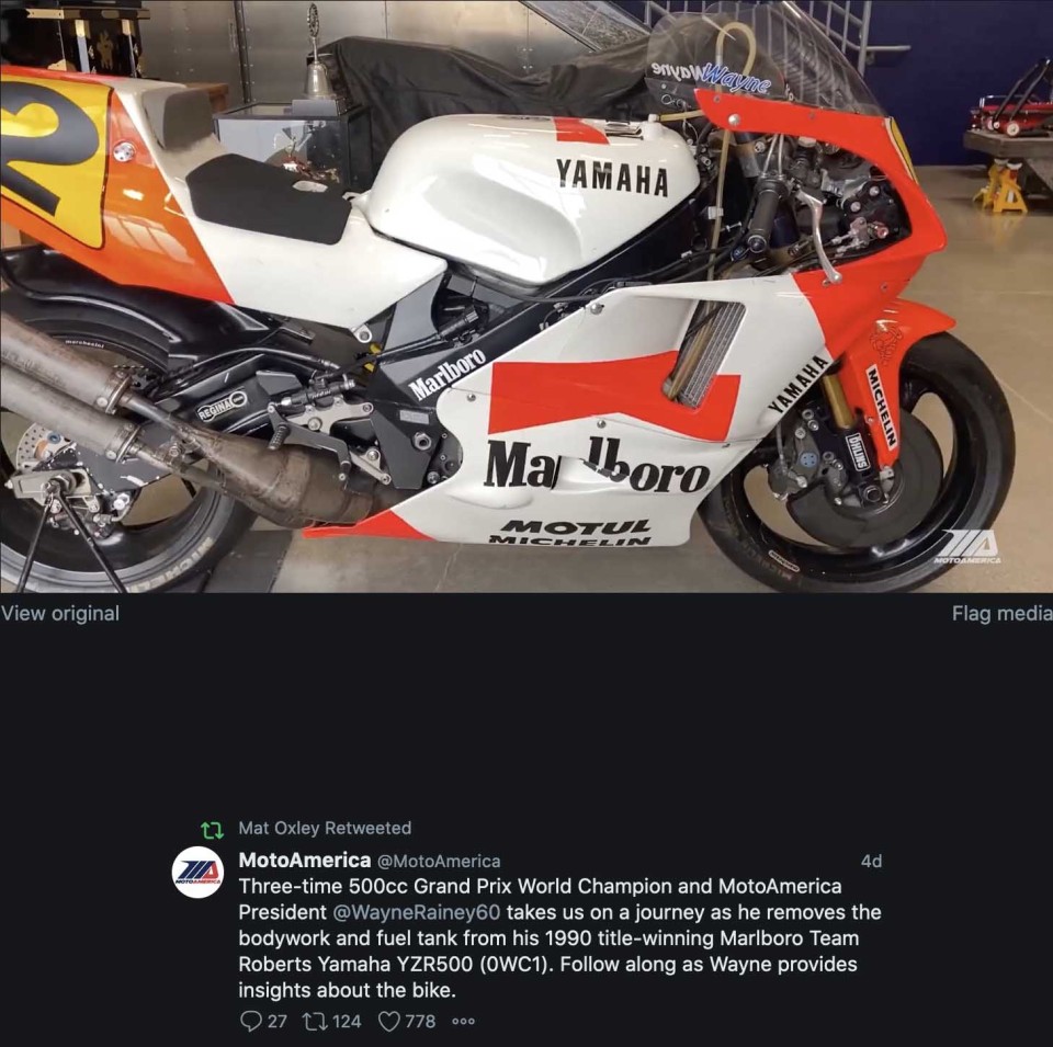 MotoGP: Wayne Rainey 'spoglia' la sua Yamaha 500 iridata nel 1990