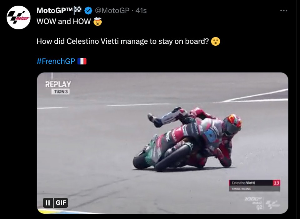 Moto2: VIDEO - Vietti vince contro la forza di gravità: il salvataggio a Le Mans