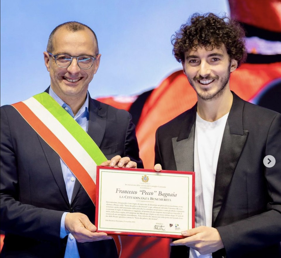 MotoGP: Pecco Bagnaia è diventato cittadino onorario di Pesaro
