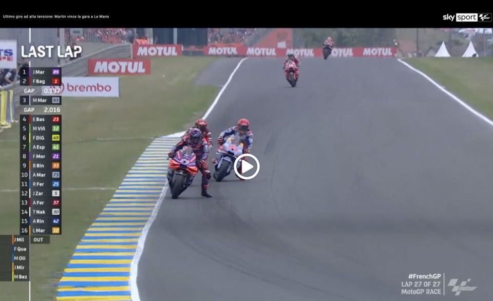 MotoGP: VIDEO - Ultimo giro a Le Mans, ecco il sorpasso di Marquez su Bagnaia