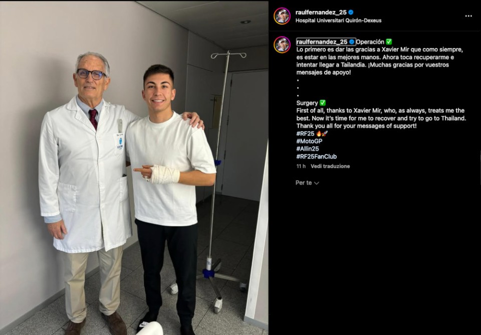 MotoGP: Raul Fernandez operato a Barcellona: 